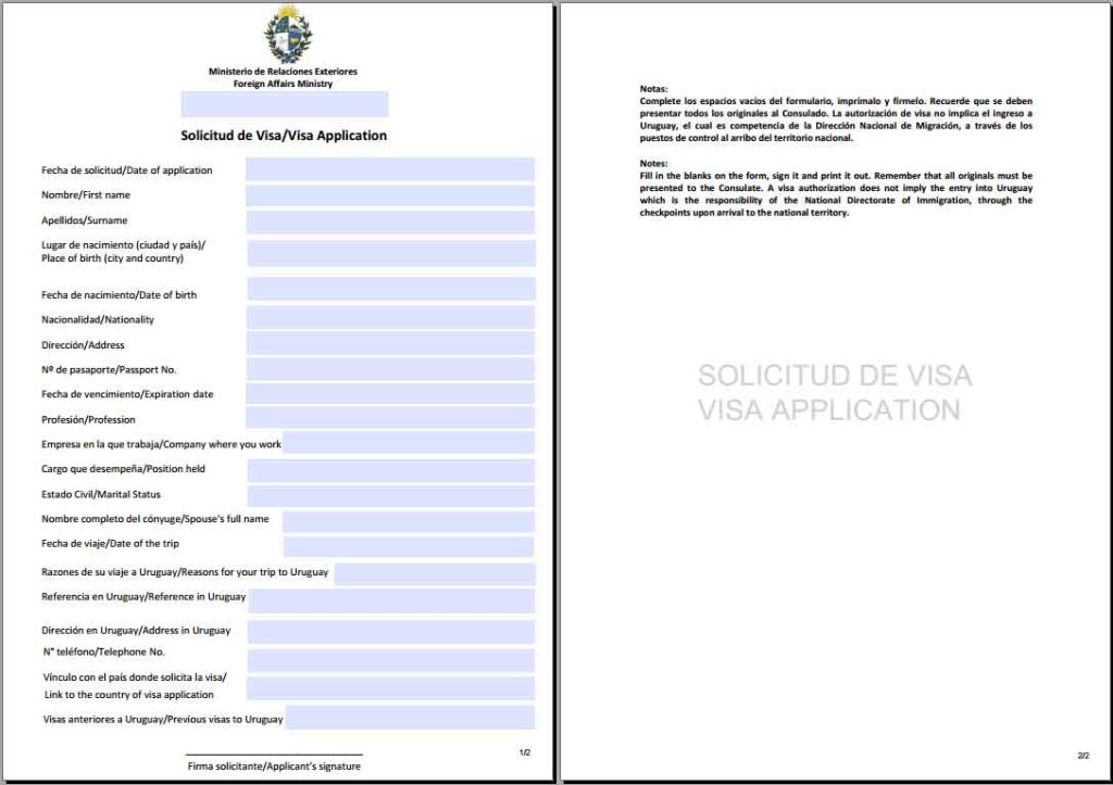thủ tục xin visa công tác uruguay đơn xin thị thực