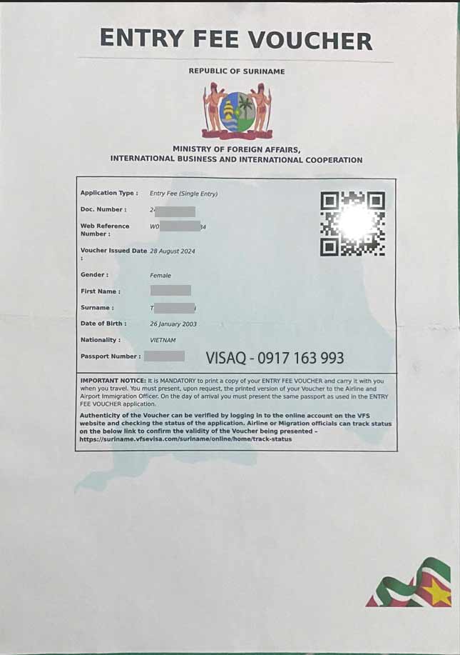 xin visa công tác suriname